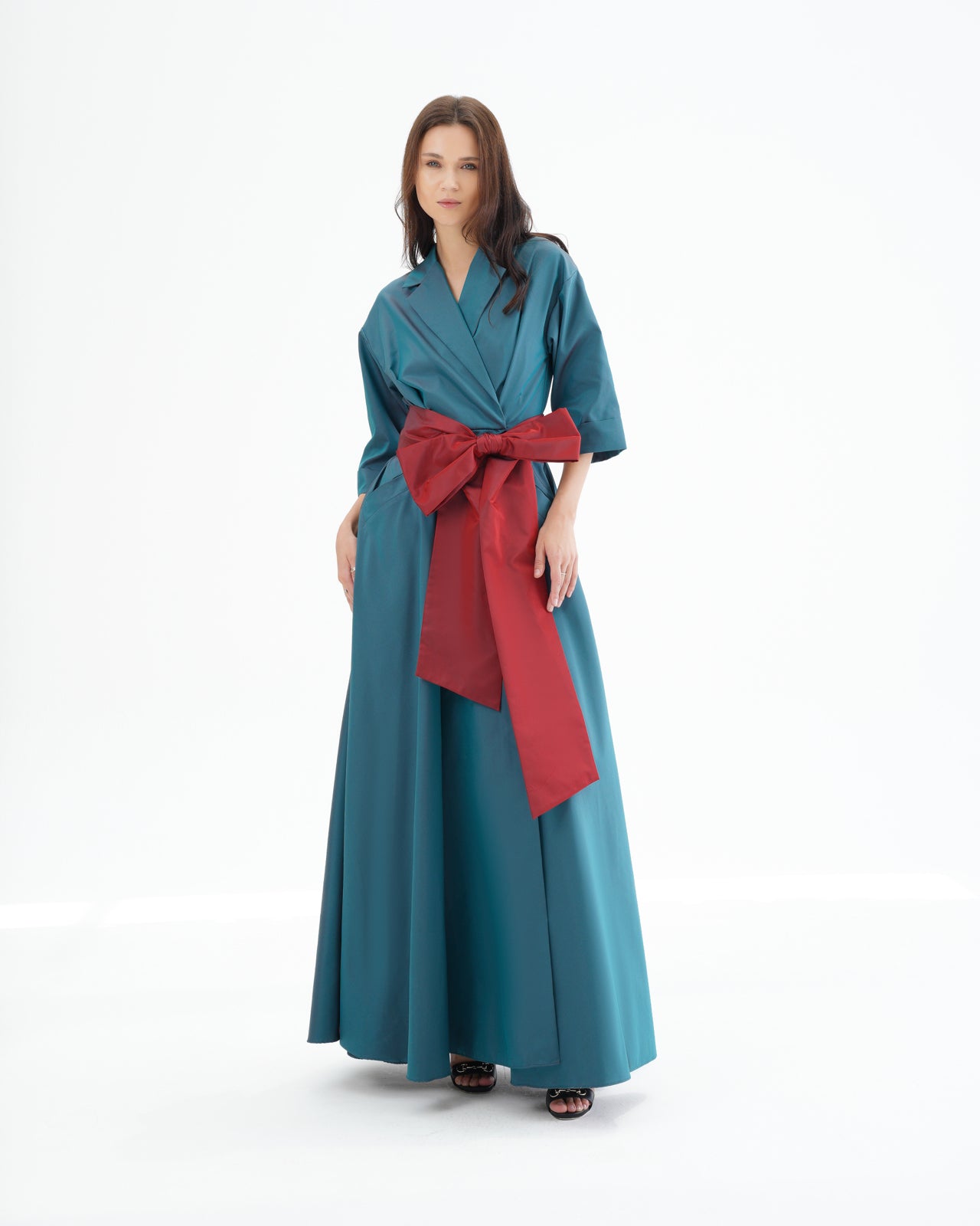 Ganymede Emerald Green Taffeta Gown with Red Bow Belt Solo.io Ganymede Emerald Green Taffeta Gown with Red Bow Belt Solo.io