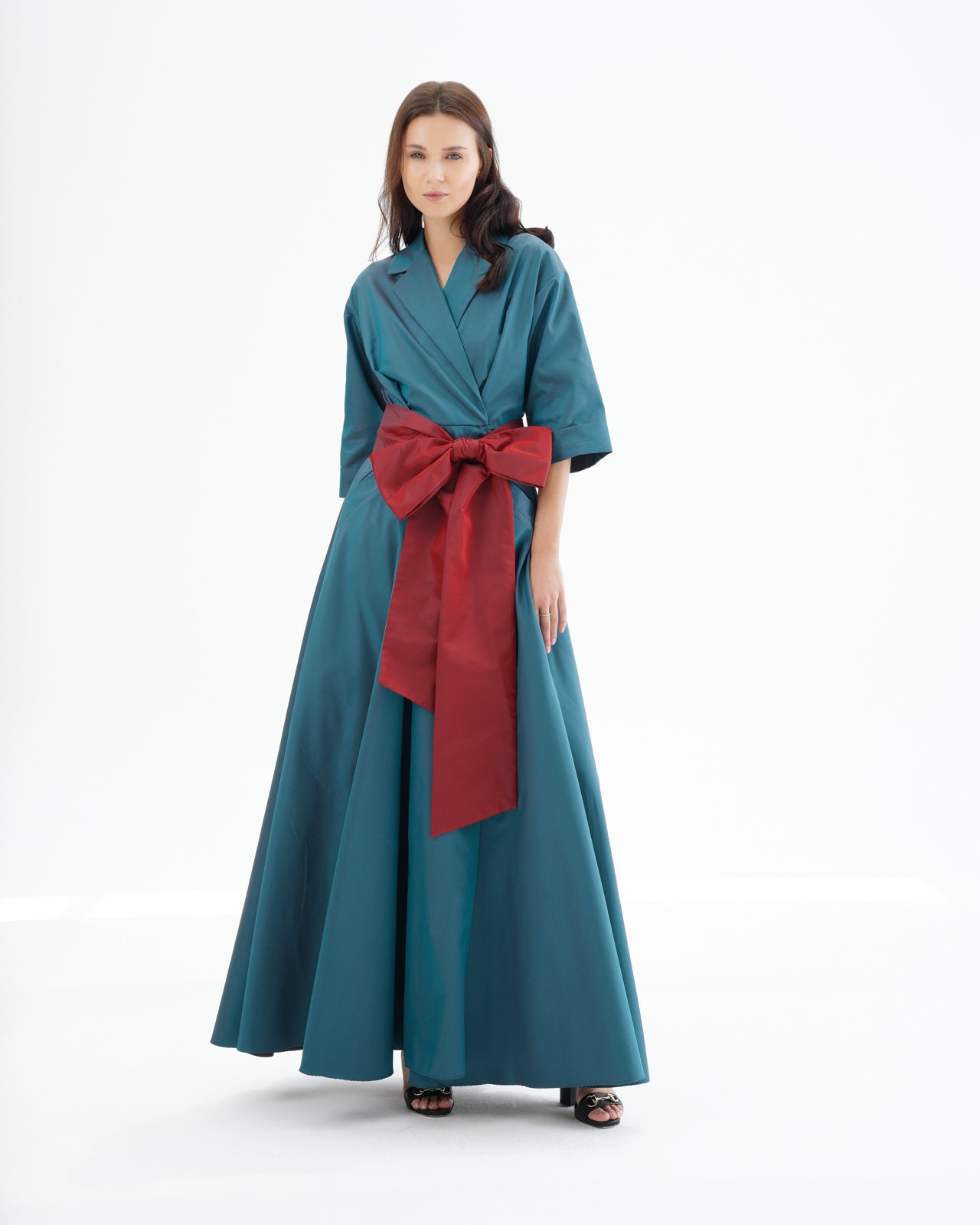 Ganymede Emerald Green Taffeta Gown with Red Bow Belt Solo.io Ganymede Emerald Green Taffeta Gown with Red Bow Belt Solo.io