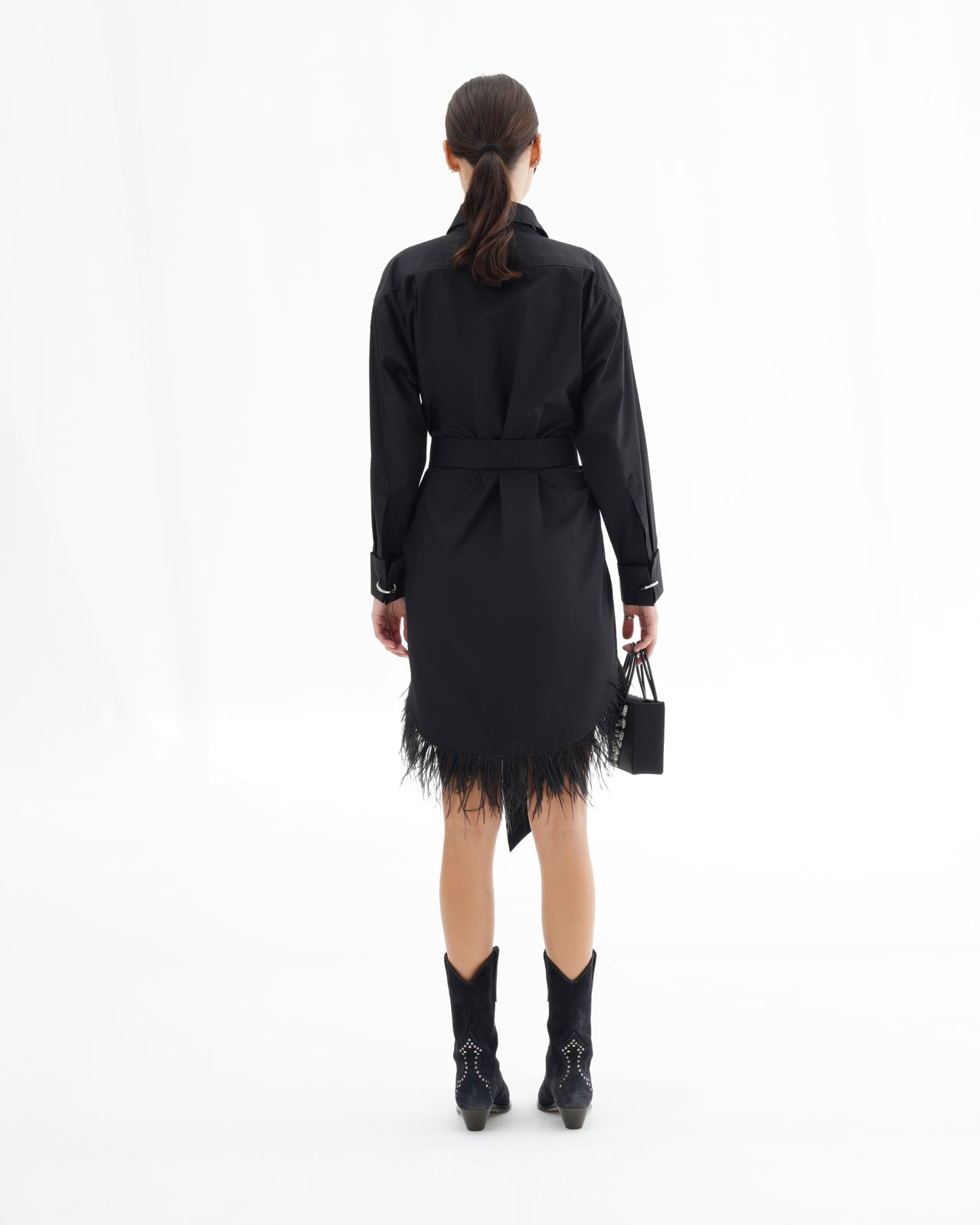 feather trim shirt dress Feather Shirt Dress in White